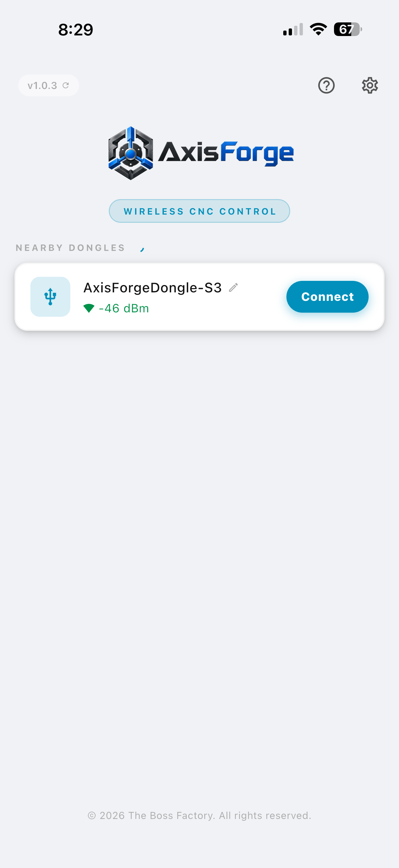 AxisForge dongle detected screen